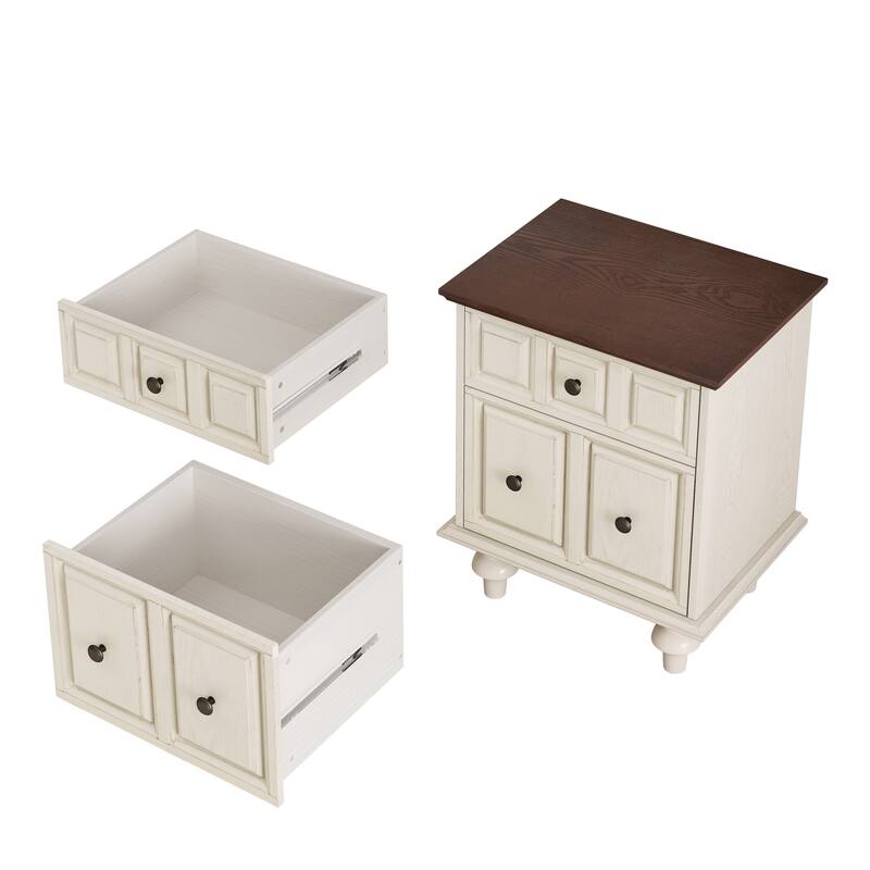 20.47"Vintage Nightstand with 2 Drawers and Roman Column Legs, Solid Wood Bedside End Table, Bedside Cabinet