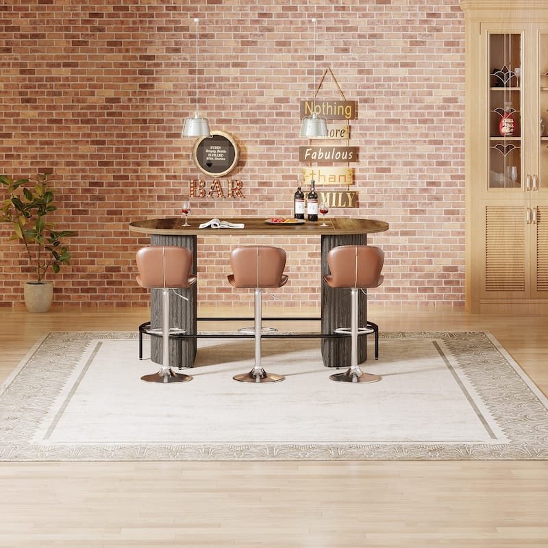 Modern Industrial Oval Bar Table, Counter Height Pub Dining Table with Footrest