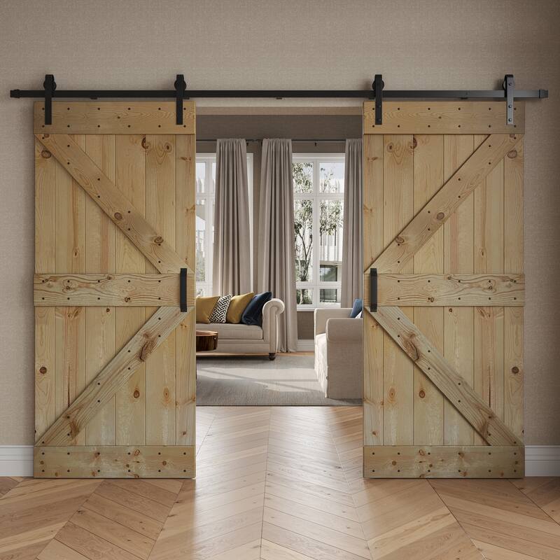 Coast Sequoia 48in/60in/72in/76in/84in x 84in K Series Pine Wood Double Sliding Barn Door With Hardware Kit