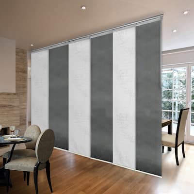 InStyleDesign 6-Panel Single Rail Panel Track Extendable 70"-130"W x 94"H, Panel width 23.5", Floret, Satin Gray