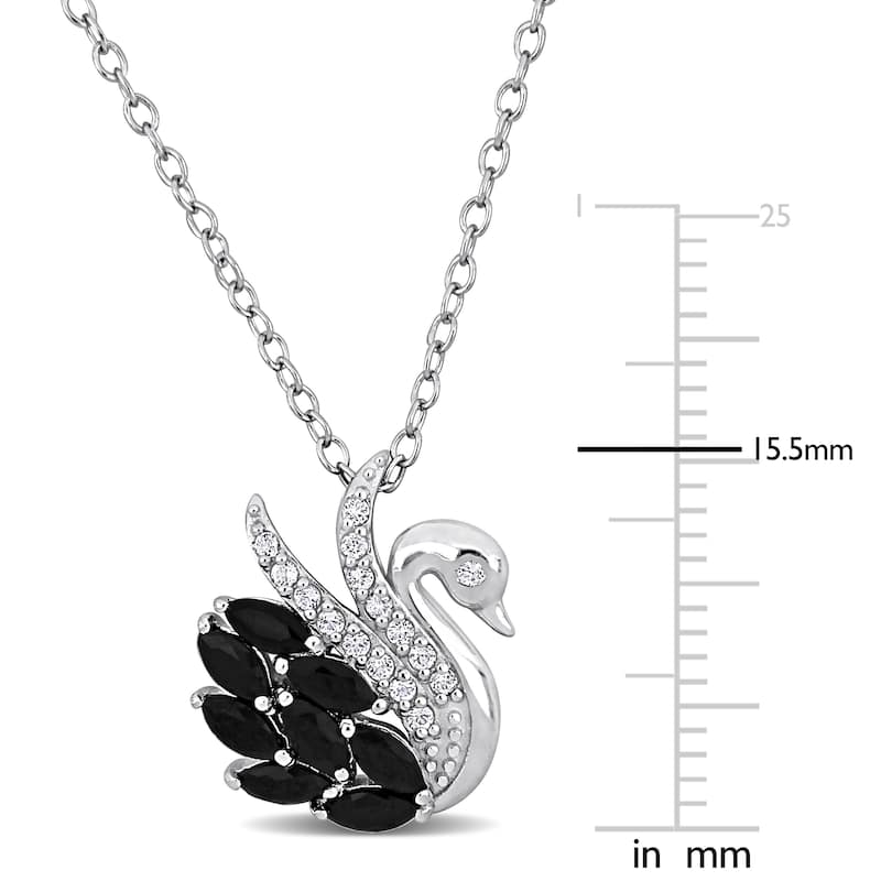 Miadora 1 2/5ct TGW Black Spinel and White Topaz Swan Necklace in Sterling Silver-18+2in