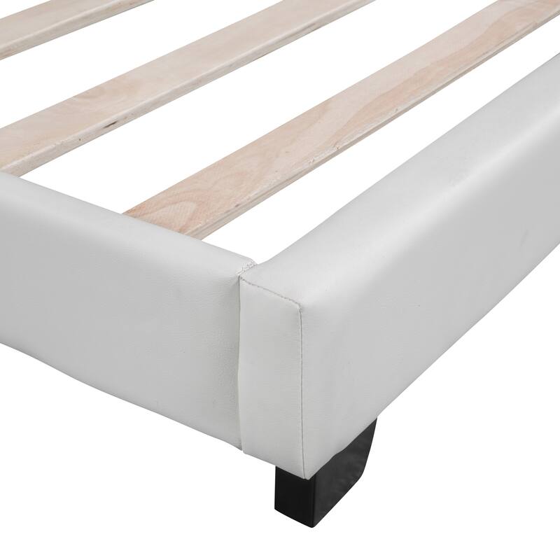 Twin/Full Size Upholstered Leather Platform Bed with Rabbit Ornament