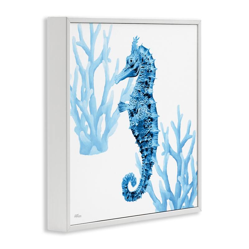 Stupell Blue Tone Seahorse & Coral Framed Giclee Art Design By Cat Thurman Designs