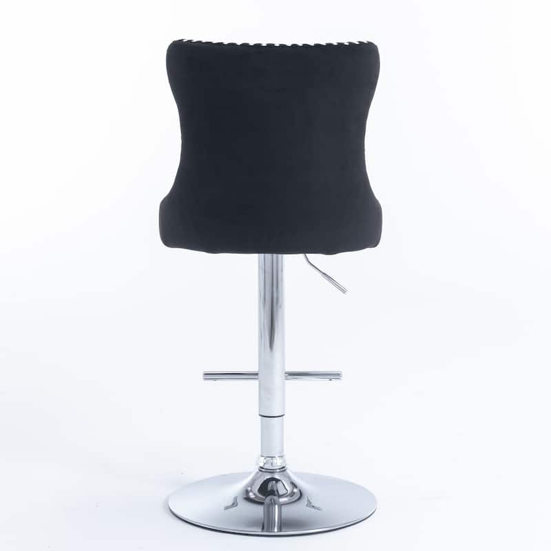 Swivel Velvet Barstools Adjusatble Seat Height from 25-33 Inch,Upholstered Chrome base Bar Stools with Backs,Set of 2