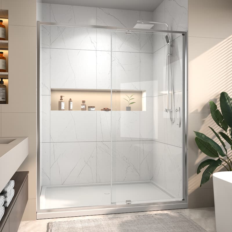 Modland 60"x71" Pivot Swing Shower Door Semi-Frameless in Nickel/Black/Chrome with Tempered Glass