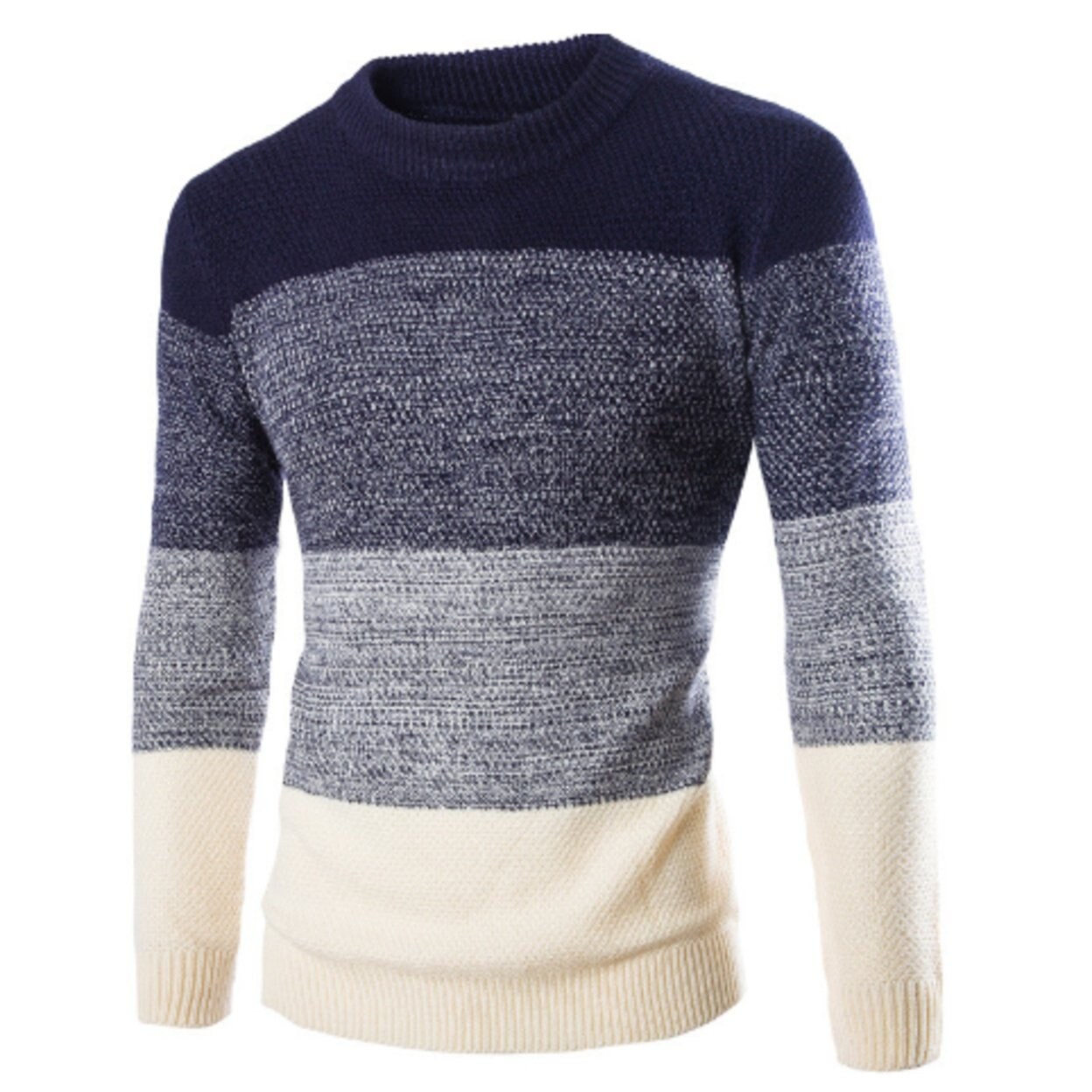 Shop Men S Sweater Headband Slim Round Neck Color Matching