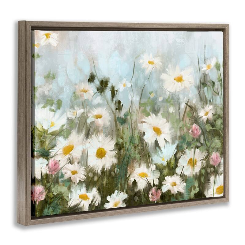 Stupell Daisy Field Painting Framed Floater Canvas Wall Art Design by Nina Blue
