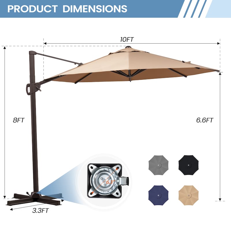 10ft Patio Cantilever Umbrella Adjustable Offset Umbrella with Weighted Base