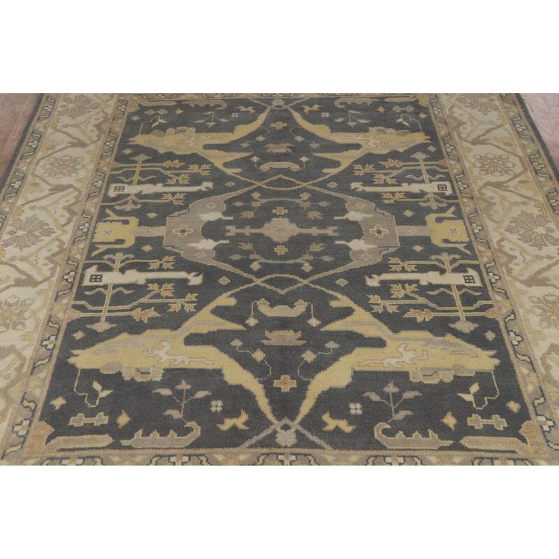 Oushak Indian Area Rug Handmade Floral Grey Wool Carpet - 8'0" x 9'10"