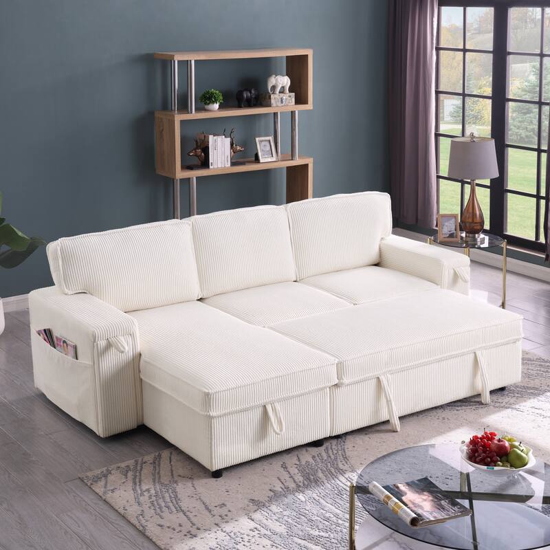 Convertible Upholstery Sleeper Sectional Sofa Bed with Storage Chaise