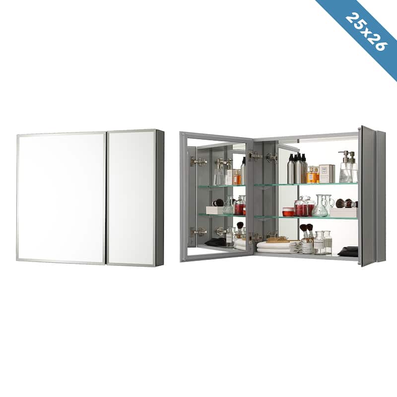 Frameless Aluminum Bathroom Mirror Medicine Cabinet - 25x26