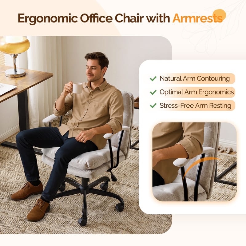 24.4 Inch Upholstered Swivel Office Chair With Leg Pegs And Wheels