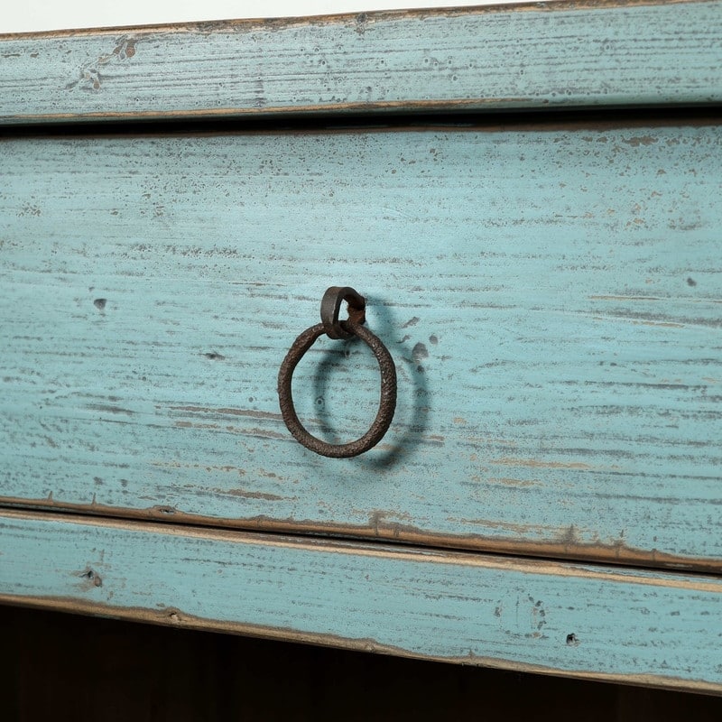 Approx. 91 Inches Wide Counter Table with Three Drawers Distressed Blue