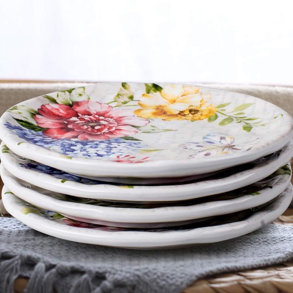 Porcelain Flower Butterfly Meadow Accent Plate 8'' x 8'', White