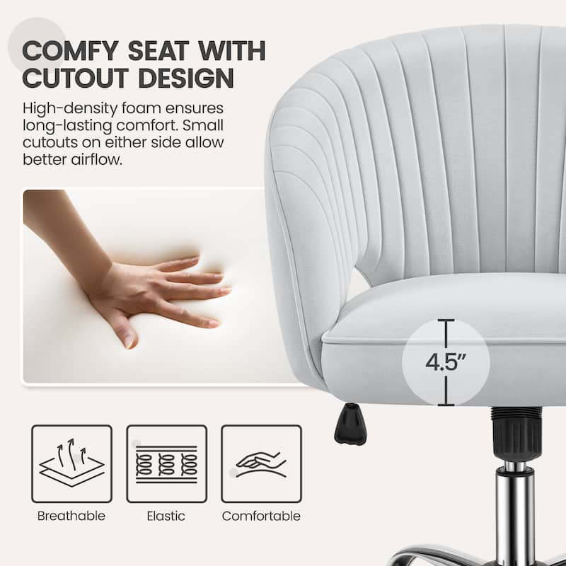 Yaheetech Velvet Office Chair with Tufted Barrel Back, Rolling Wheels, Adjustable Seat Height