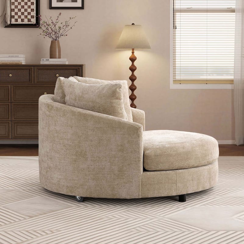 59.8''W Modern Oversized Sofa Chair, Round Accent Barrel Chair With 5 Pillows
