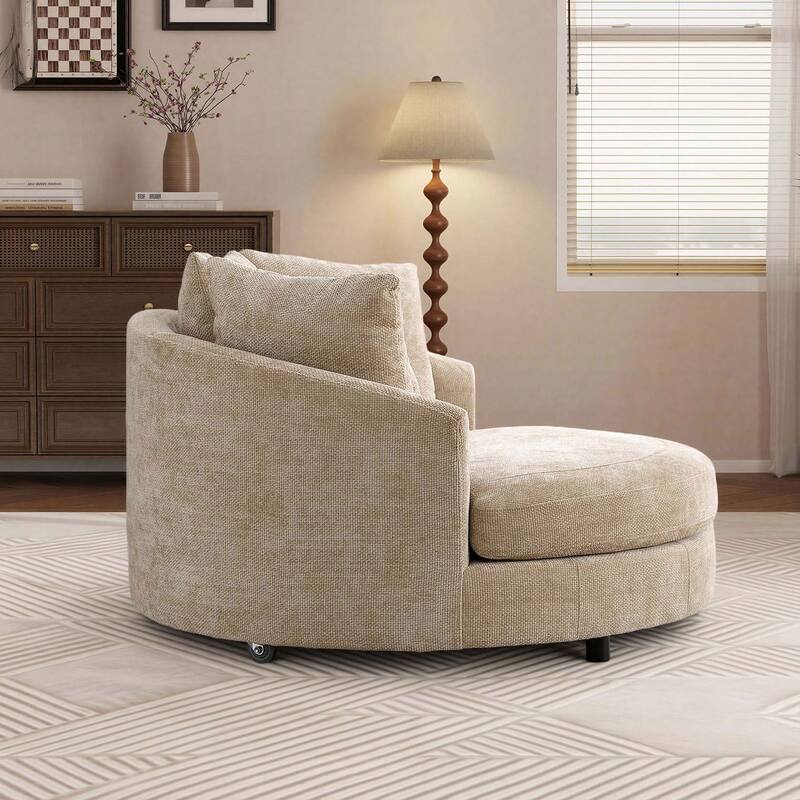 59.8''W Oversized Sofa Chair Set, Round Accent Barrel Chair With 5 Pillows and 1 Storage Ottoman