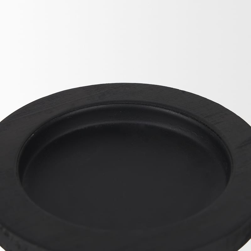 Wanda Matte Black Wood Pillar Candle Holders (Set of 2) - 4.8L x 4.8W x 11.5H