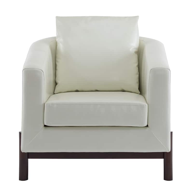 Roomfitters Anurudh Barrel Club Chair with Walnut Base and Modern Faux Leather Upholstery, White+Walnut
