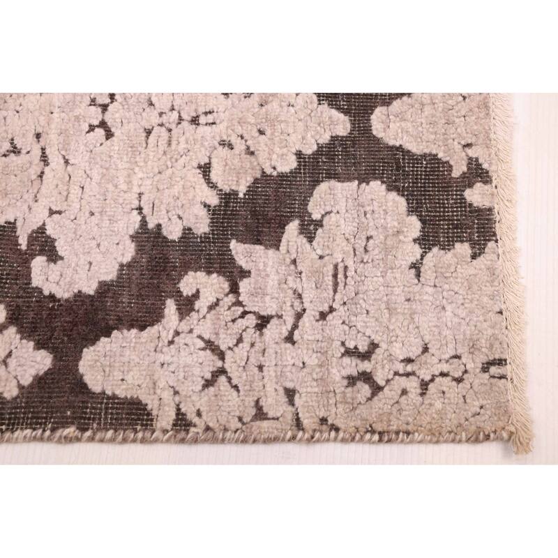 ECARPETGALLERY Hand-knotted Heritage Beige, Dark Brown Silk, Wool Rug - 7'6 x 9'7
