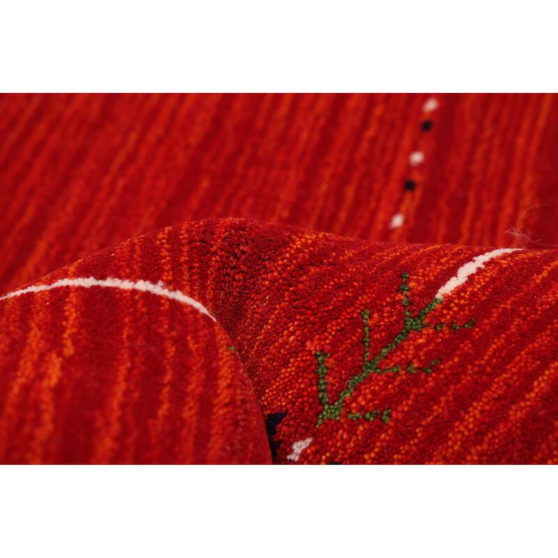 ECARPETGALLERY Hand Loomed Kashkuli Gabbeh Red Wool Rug - 4'0 x 5'7