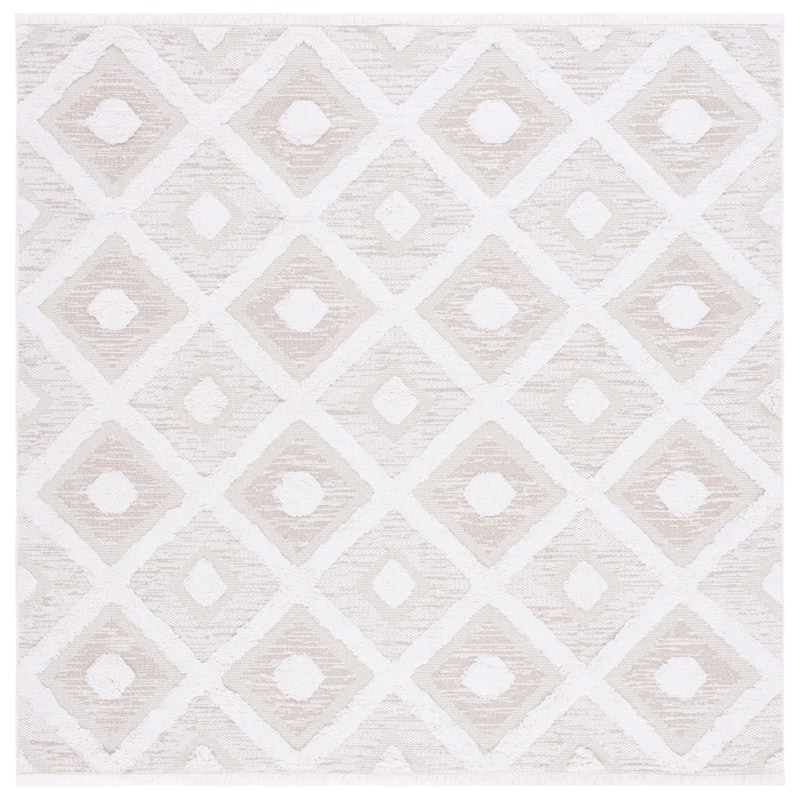 SAFAVIEH Augustine Eloina Trellis Fringe Rug - 4' Square - Beige/Ivory