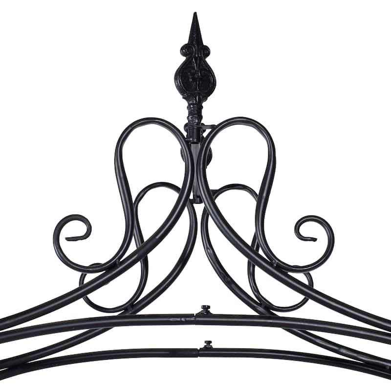 Black Metal Indoor Outdoor Scrollwork Arched Fleur De Lis Garden Arbor
