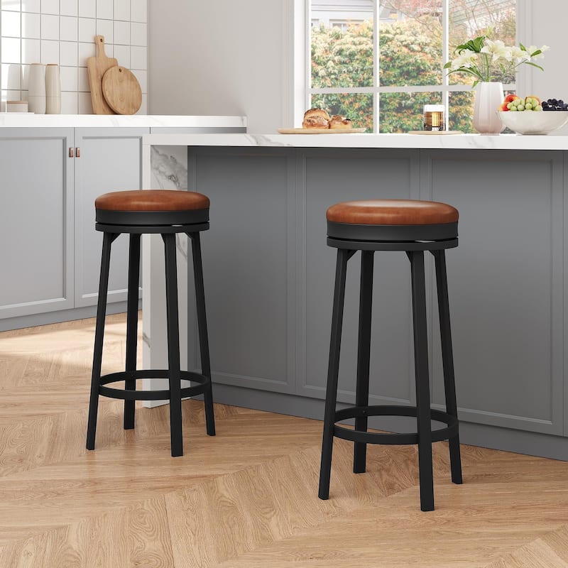 30'' Swivel Bar Stools Set of 4, Counter Height Bar Stools with Footrest，Backless Round Design with Waterproof