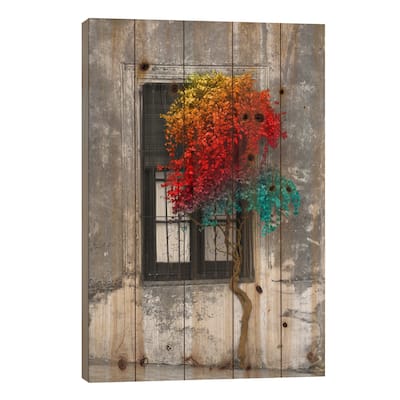 Tree in Front of Window Rainbow Pop Color Pop Print On Wood by Panoramic Images - Multi-Color