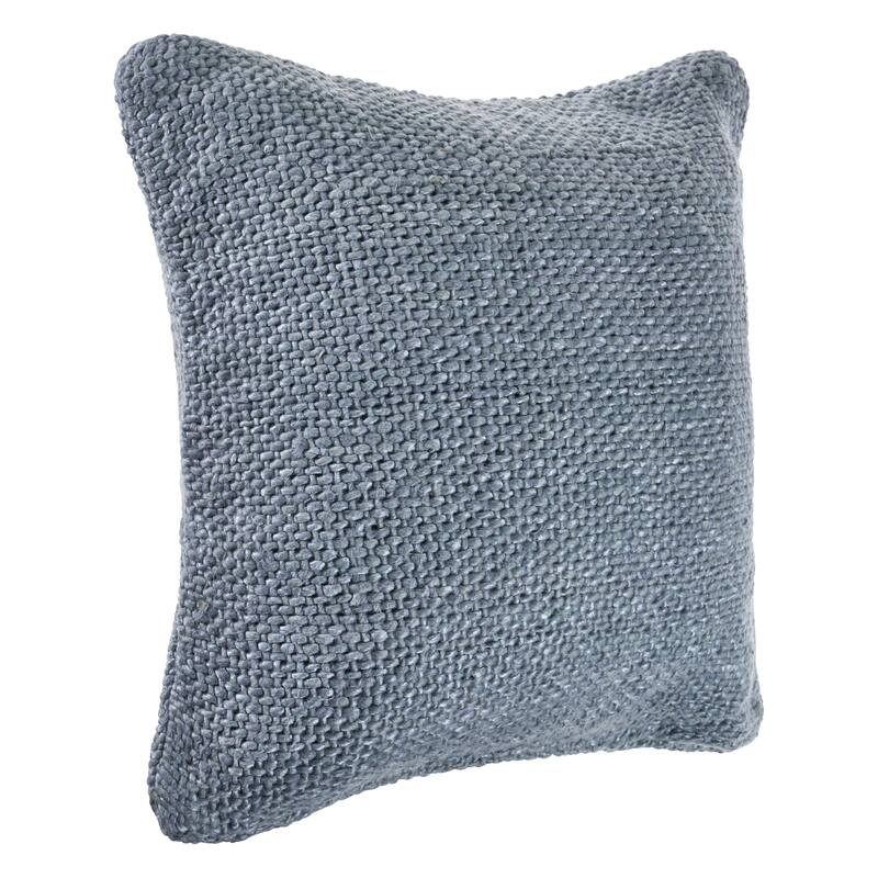 Sevita Frost Blue Woven Cotton and Linen Throw Pillow
