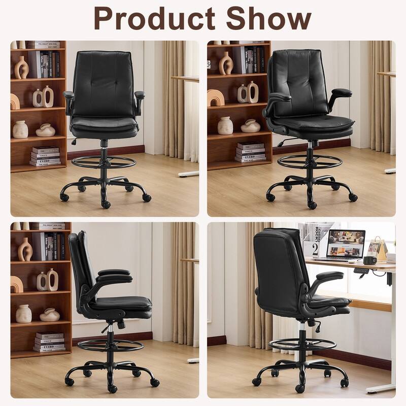 PU Tall Office Chair Drafting Chair With Adjustable Footrest Ring