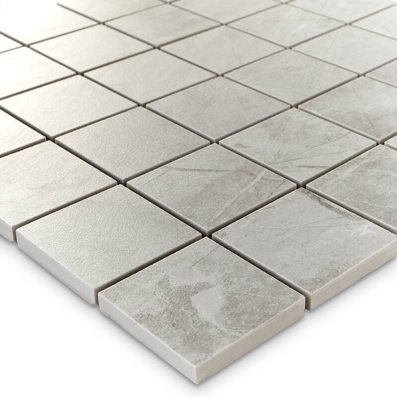 Pierre 12 in. x 12 in. Glazed Light Grey Matte Porcelain Mosaic Wall and Floor Tile