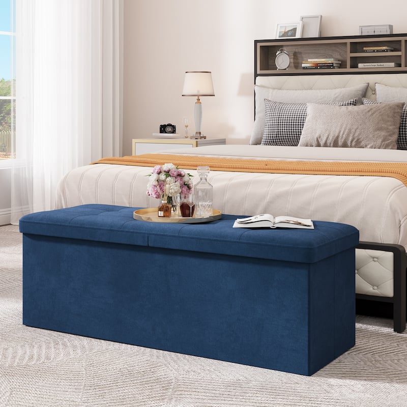 Moasis 43"Lift Top Button Tufted Fabric Storage Ottoman