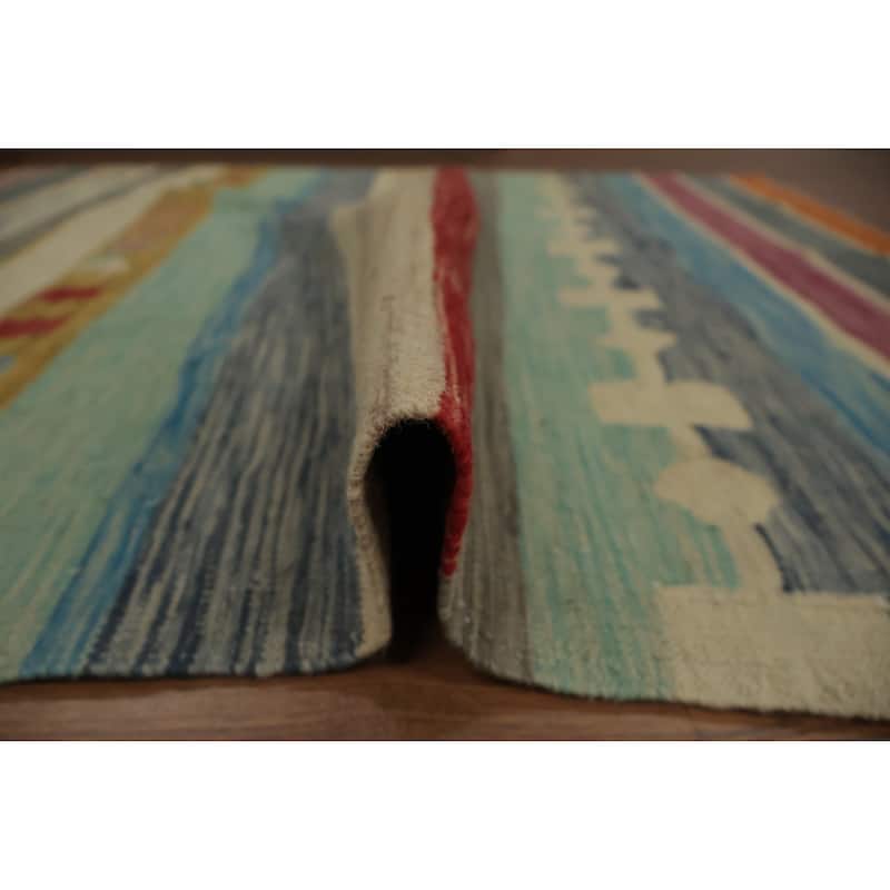 Hand Woven Oriental 100% Wool Carpet Southwestern Modern Multi-Colored Kilim Area Rug - 6' 11'' X 4' 2''