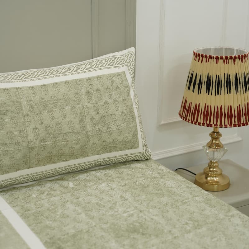 Fabdivine Cotton Hand Block Floral Flat Sheet Bed Room Home Décor Accent Gift - Patjhad- Olive Green - Twin XL