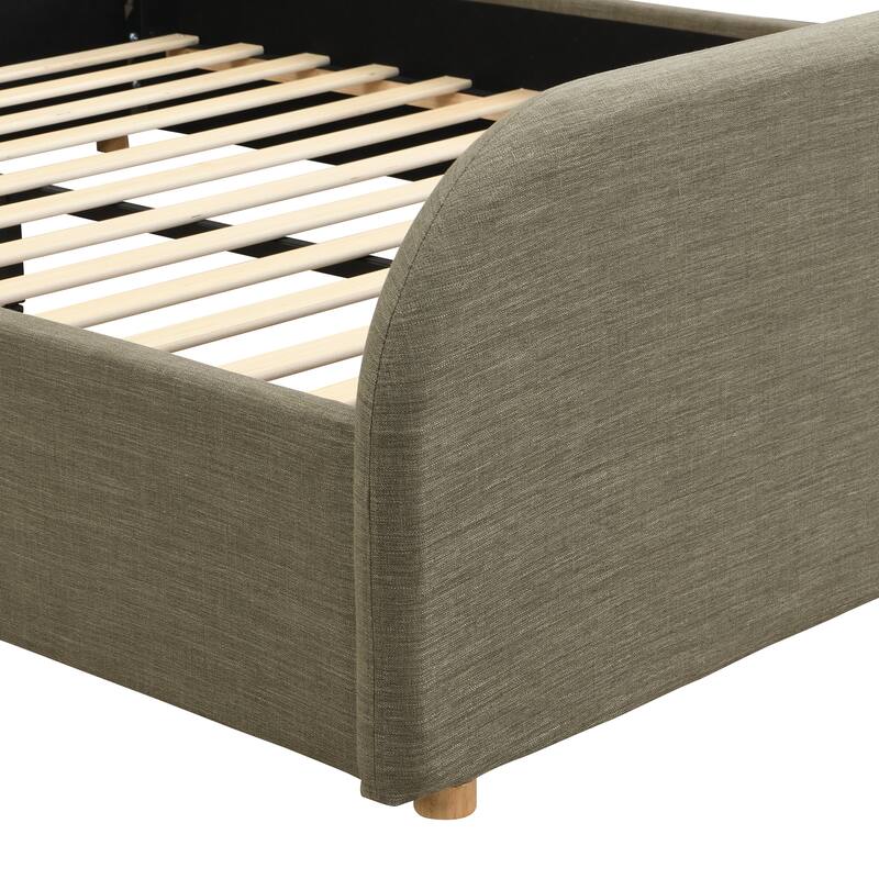 Christopher Knight Home - Thalassa Linen Bed Frame with Curved Headboard and Solid Wood Legs