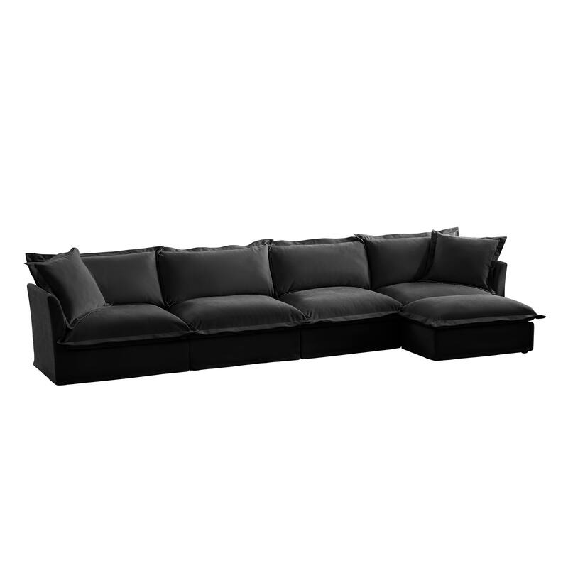 Slipcovered L Shape Sectional Long Sofa Couch, 4 Seater Sofa with Suppleness Armrests