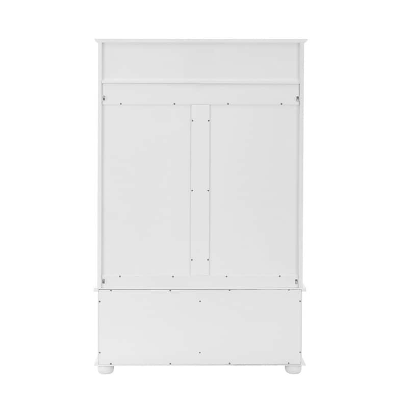 Grondin Mid-Century Modern Boho Style 4-in-1 Hall Tree with Sliding Rattan Doors, Entryway Bench with Coat Rack and Shoe Cabinet