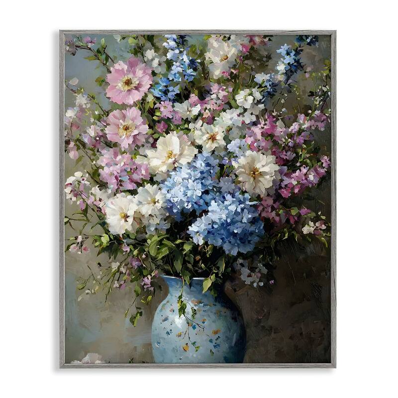 Stupell Traditional Cool Tone Bouquet Framed Giclee Art Design By Franklyn Gregory - 24 x 30 - Grey