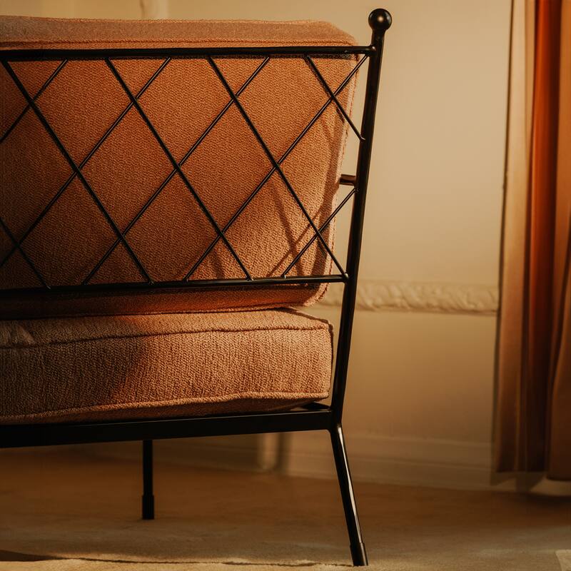 NADAAL STUDIOS Auronel Occasional Chair, Hammered Iron Frame, Terracotta Recycled Blend Upholstery