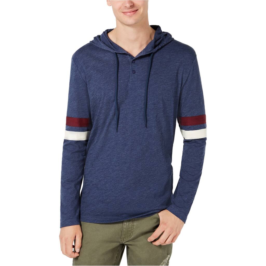 American Rag Mens Hooded Henley Shirt, Blue, Large
