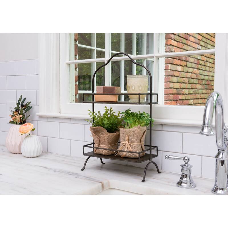 Decorative Metal 2 Tier Tray with Handle