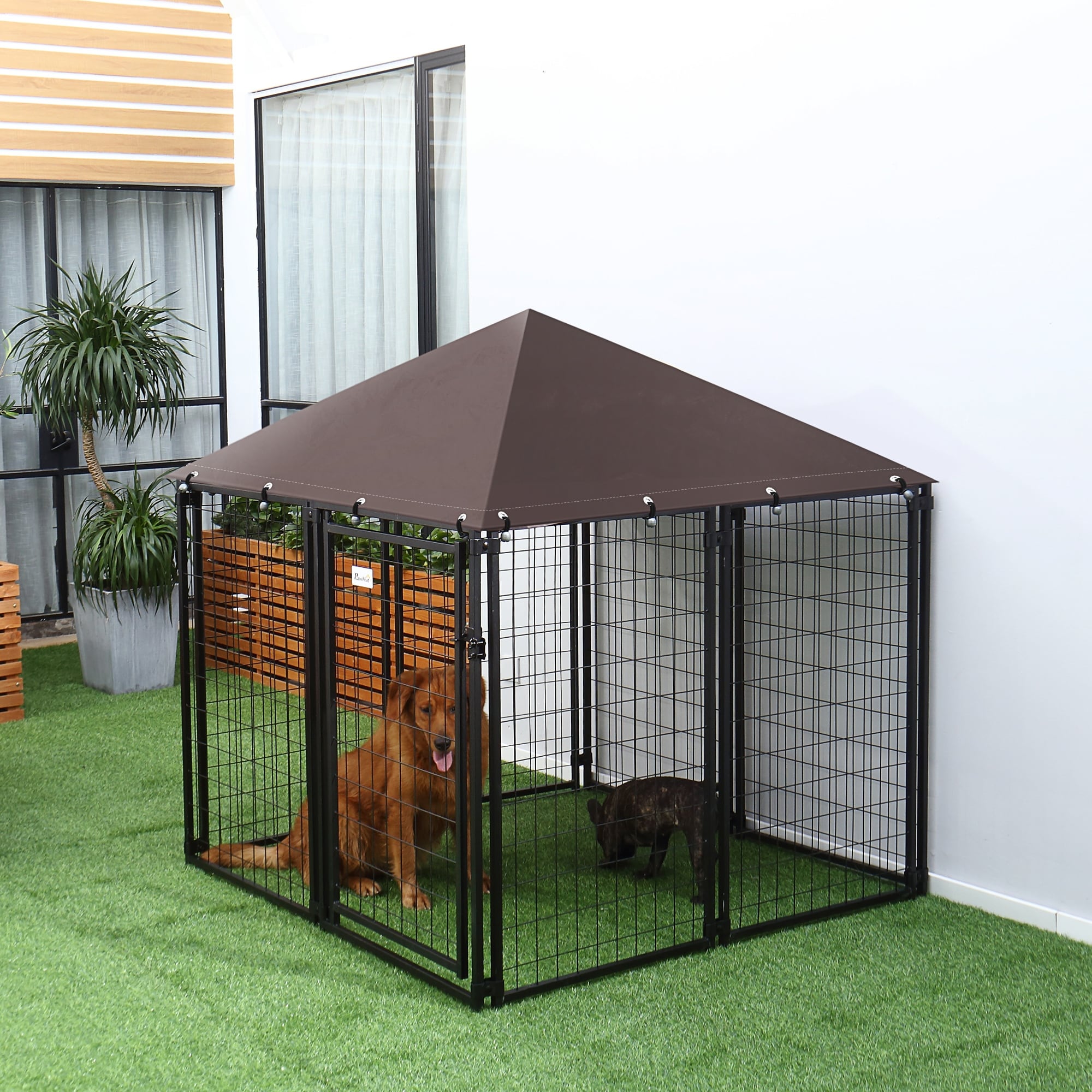 PawHut Lockable Dog House Kennel with Water resistant Roof for