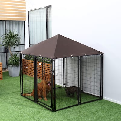 PawHut Lockable Dog House Kennel with Water-resistant Roof for Small and Medium Small Sized Pets