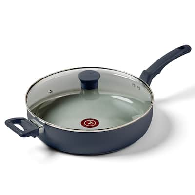 T-fal Essentials Ceramic Non-Stick Cookware, 5 Quart Jumbo Cooker with Lid, Midnight Blue