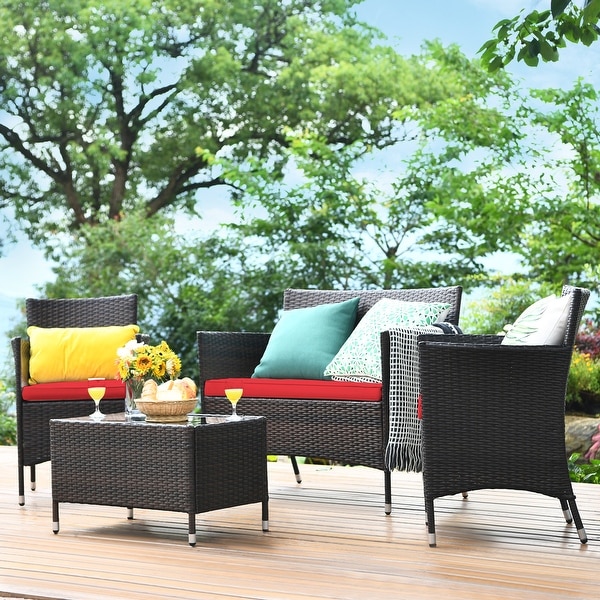 Gymax patio garden outdoor discount 4pc rattan wicker furniture set