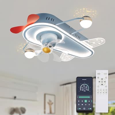 Cusp Barn 26" Modern Decoration Cartoon Airplane Ceiling Fan with Light, Silent DC Motor Dimmable LED Starry Lighting Fixtures