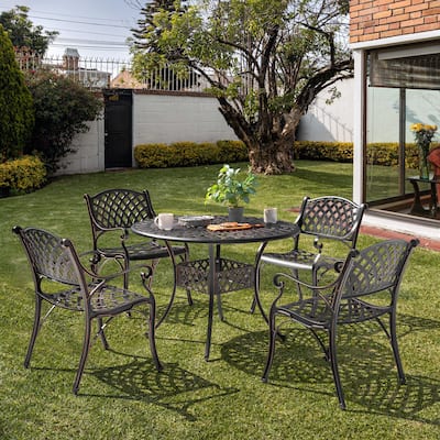 Outdoor 5-Piece Cast Aluminum Dining Set, Black with Gold-Painted Edges