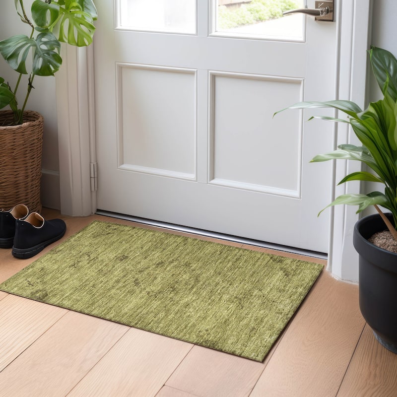 Machine Washable Indoor/ Outdoor Vintage Traditional Chantille Rug - Olive - 1'8" x 2'6"