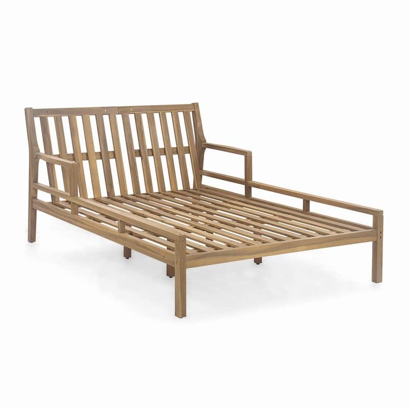 Acacia Wood Double Patio Lounge Chaise Outdoor Daybed with Cushions
